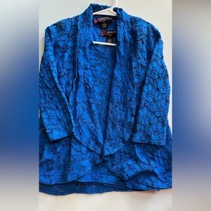 Peck & Peck Royal Blue Lace Two-Piece Matching Jacket and Top